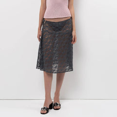 Jupe midi bohème fleurie en résille transparente