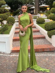 Robe maxi dos nu à bretelles et ruban satiné