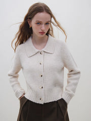 Cardigan gris à col polo en laine