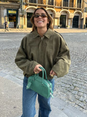 Manteau court en daim à fermeture éclair, ample, style urbain