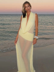 Robe maxi sans manches à empiècements plissés