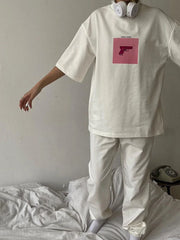 T-shirt oversize à col rond en coton graphique