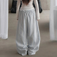 Pantalon taille haute à rayures patchwork