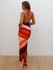 Robe de vacances dos nu sans manches à lacets et décolleté plongeant en V