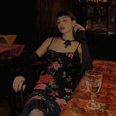 Robe maxi moulante dos nu à fleurs rétro