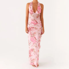 Robe maxi moulante à bretelles spaghetti et imprimé floral
