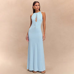 Robe de bal dos nu à lacets ajourés et taille haute
