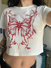 T-shirt court ajusté à imprimé papillon style grunge