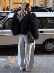 Manteau d'hiver court en fausse fourrure blanc chaud