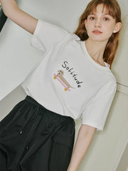 T-shirt imprimé en coton à manches tombantes
