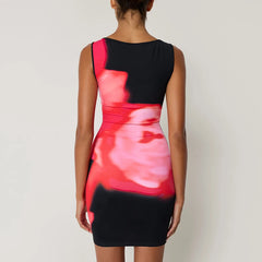 Robe mini sans manches à col rond imprimée tie-dye