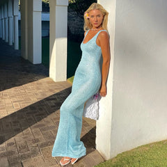 Robe longue à paillettes tricotées