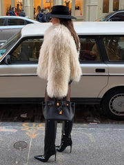 Manteau d'hiver court en fausse fourrure blanc chaud