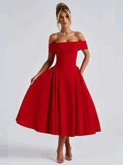 Robe midi portefeuille épaules dénudées