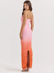 Robe de vacances moulante sans bretelles à dégradé et fente