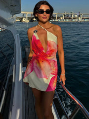 Robe courte asymétrique à fleurs