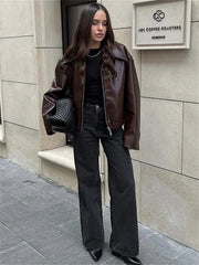 Manteau slim zippé en patchwork PU