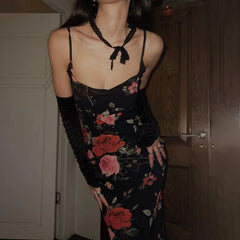 Robe maxi moulante dos nu à fleurs rétro
