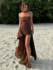 Robe longue de plage bustier en résille à ruban