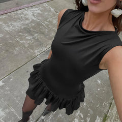 Robe moulante mini débardeur à volants