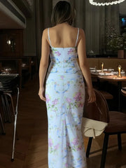 Robe de vacances sans manches à bretelles spaghetti et col bateau