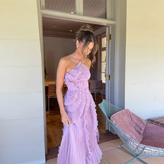 Robe plissée dos nu à motif lotus