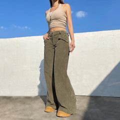 Pantalon droit à boutons en velours côtelé