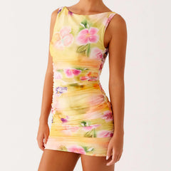 Robe moulante à imprimé floral tie-dye