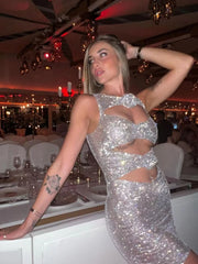 Robe moulante mini à fleurs 3D en strass