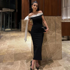 Robe midi à épaules dénudées et ruban à nœud