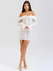 Robe moulante bustier à manches longues en dentelle