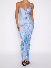 Robe de vacances sans manches à col en V à fleurs