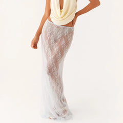 Jupe longue transparente en dentelle florale style années 2000