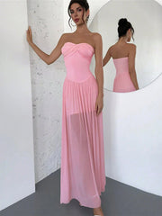 Robe maxi moulante en maille côtelée à boutons