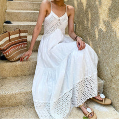 Robe bohème blanche en coton sans manches et dos nu