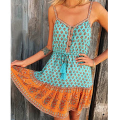 Robe bohème courte à bretelles sans manches en rayonne à fleurs