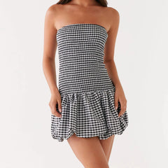 Robe moulante mini bustier à carreaux vichy