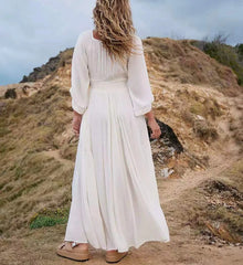 Robe bohème en polyester à col V profond et taille élastique