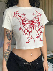 T-shirt court ajusté à imprimé papillon style grunge