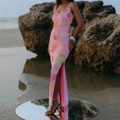 Robe midi débardeur à col rond imprimé étoiles de mer