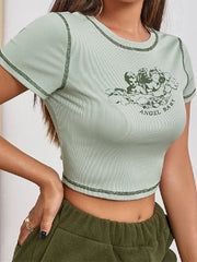 T-shirt à coutures contrastées avec lettre d'ange