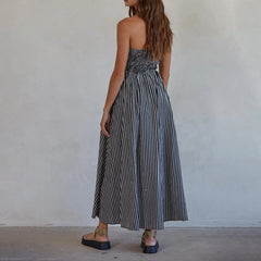 Robe midi bustier fluide à rayures