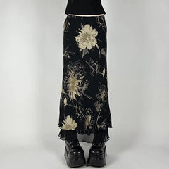 Jupe trapèze vintage à fleurs taille mi-haute