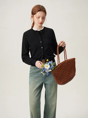 Cardigan ample de printemps en maille de soie noire