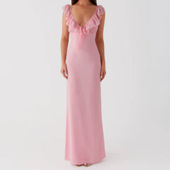 Robe moulante unie à col V et coupe ajustée