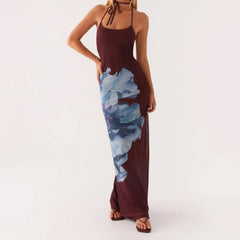 Robe de vacances dos nu fleurie à bretelles