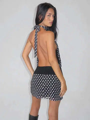 Robe mini dos nu patchwork à pois