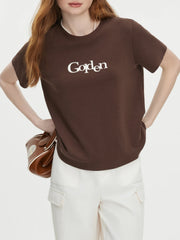T-shirt décontracté à épaules imprimées avec lettres
