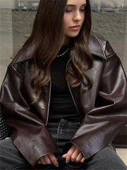 Manteau slim zippé en patchwork PU