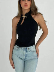 Cheongsam Crop Top ajouré à boucle